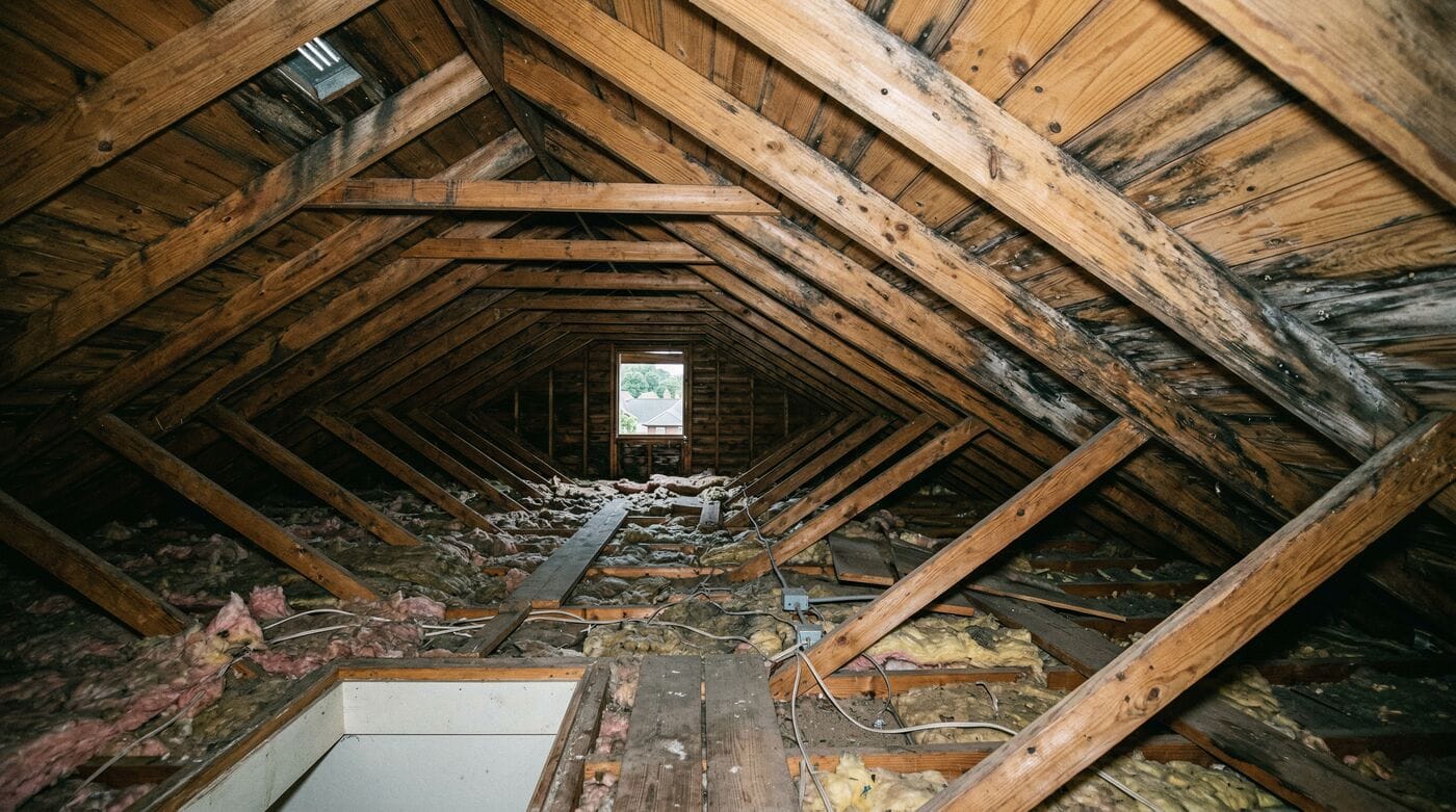 Attic roof sheathing and rafters inspected for mold in York, PA