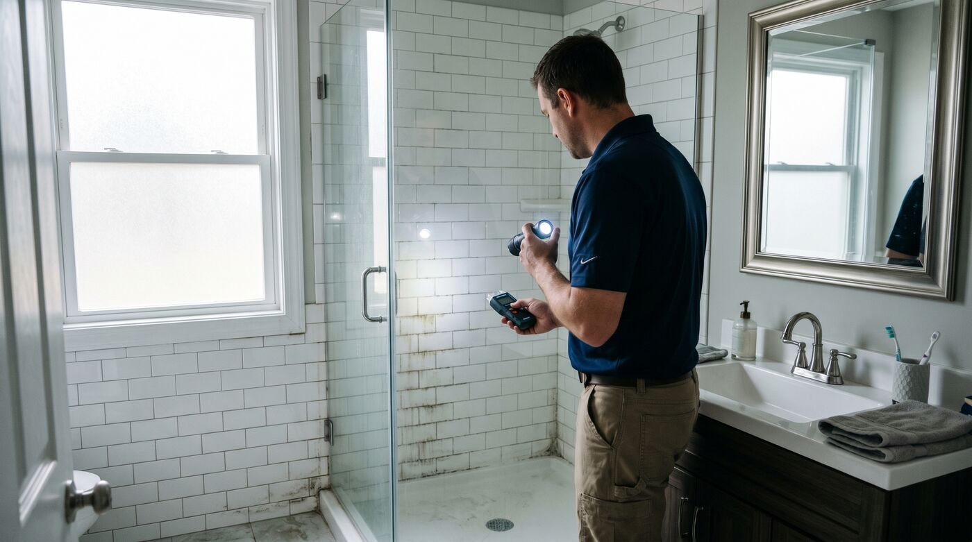Bathroom being inspected for mold in a York, PA home